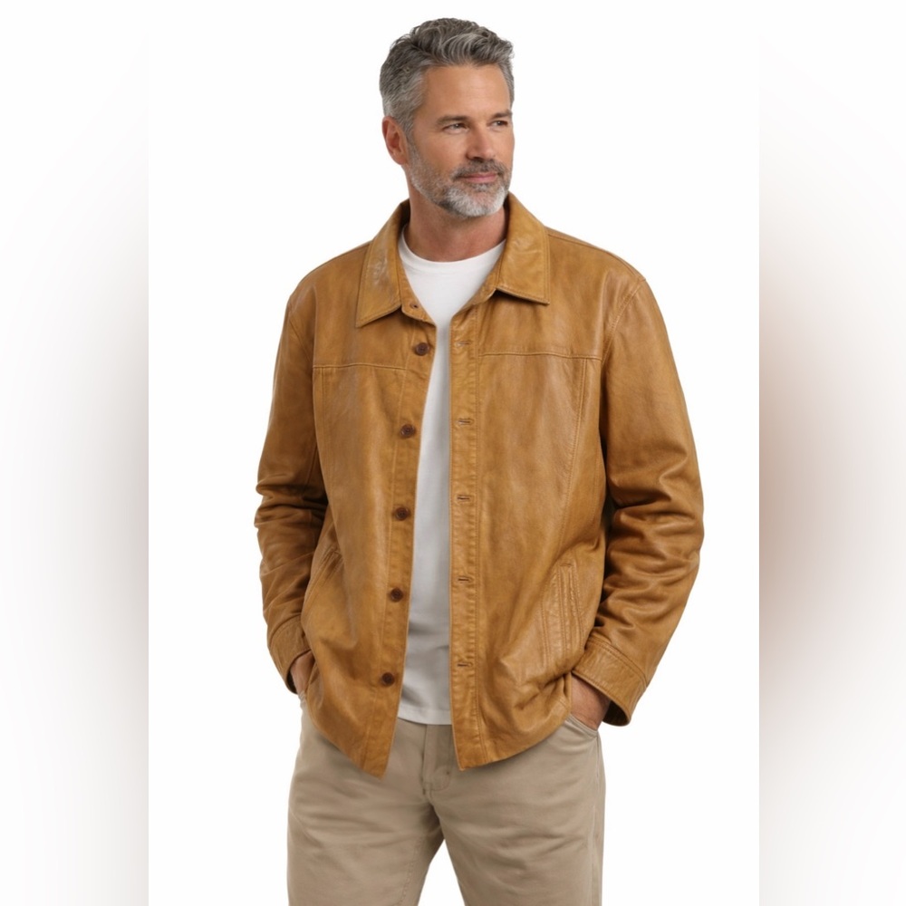 Williams & Kent Leather Jacket Camel Tan Lightweight Pockets Lined Men’s 2XL